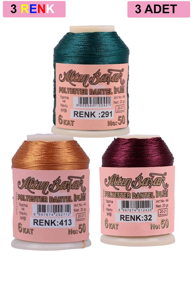 3 Adet Altınbaşak Oya ve Dantel İpi 20 gr - - No: 413 - 032 - 291