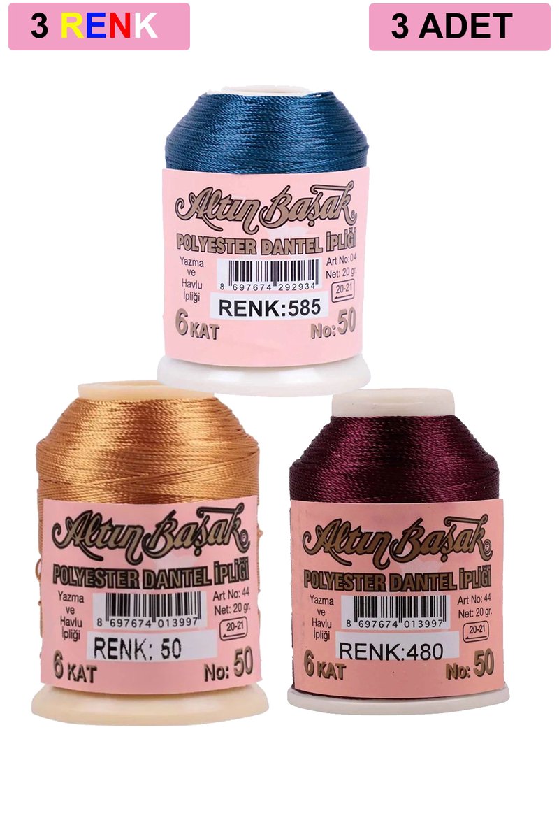 3 Adet Altınbaşak Oya ve Dantel İpi 20 gr - - No: 050 - 480 - 585