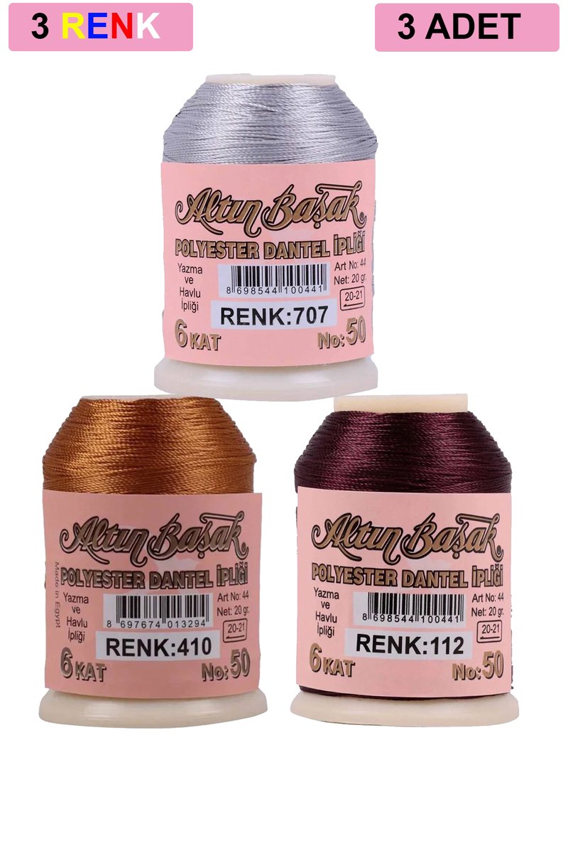 3 Adet Altınbaşak Oya ve Dantel İpi 20 gr - - No: 410 - 112 - 707