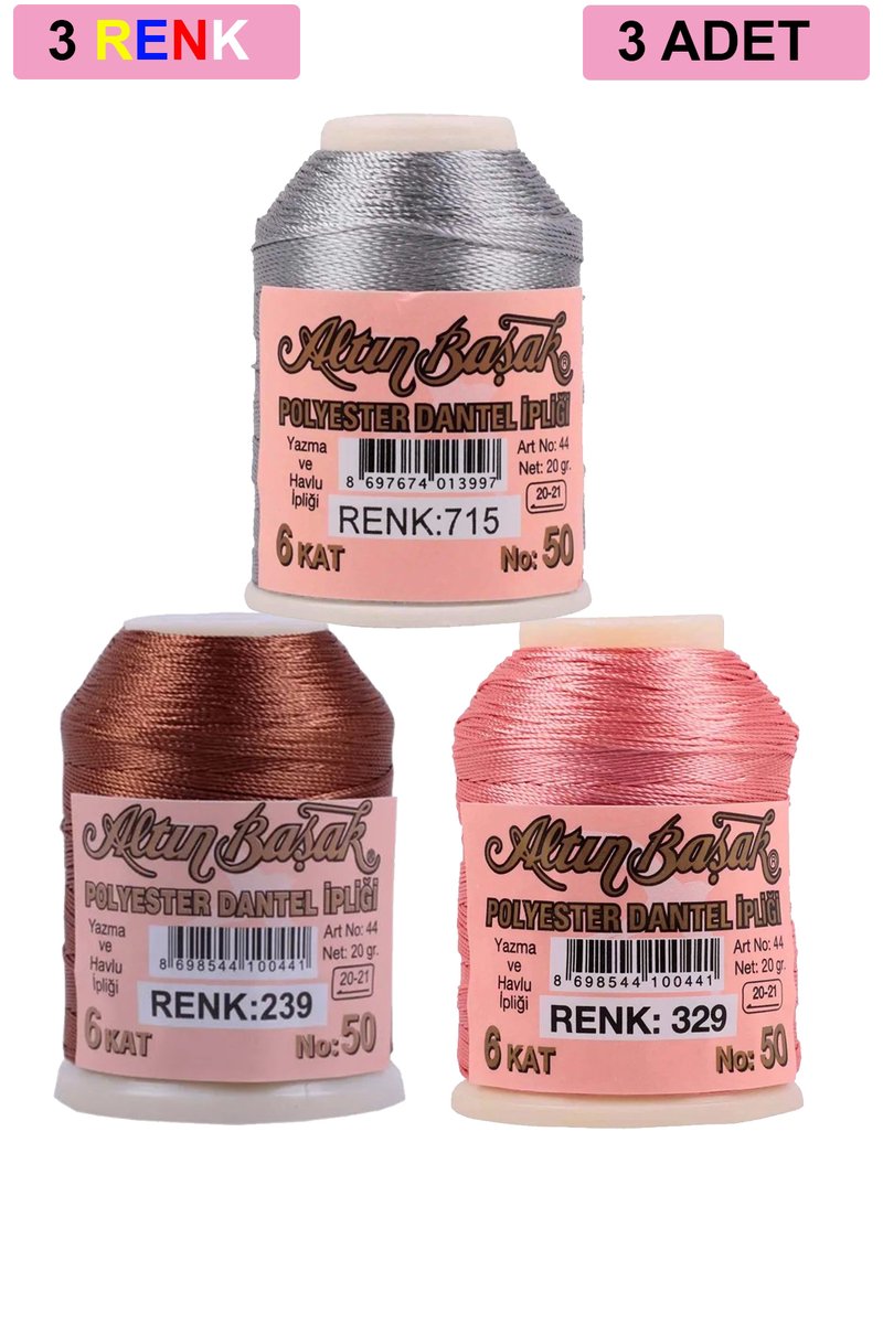 3 Adet Altınbaşak Oya ve Dantel İpi 20 gr - - No: 239 - 329 - 715