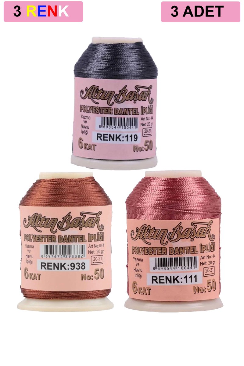 3 Adet Altınbaşak Oya ve Dantel İpi 20 gr - - No: 938 - 111 - 119