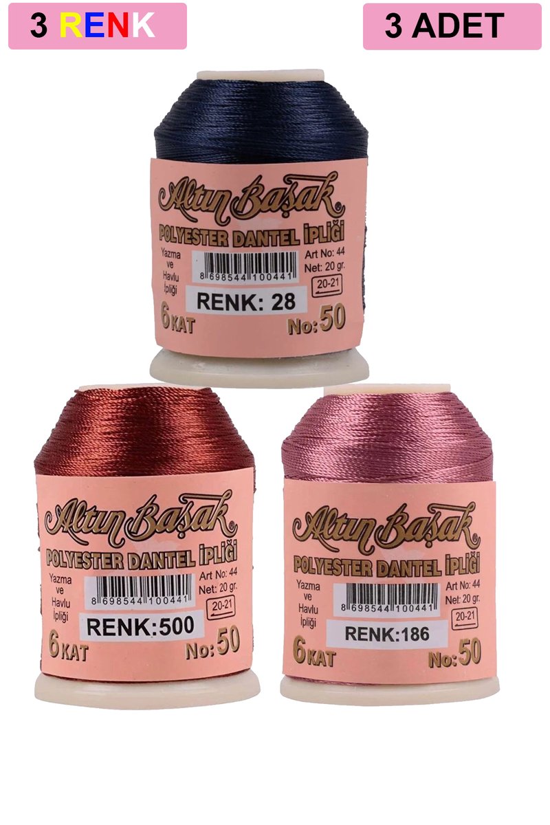 3 Adet Altınbaşak Oya ve Dantel İpi 20 gr - - No: 500 - 186 - 028