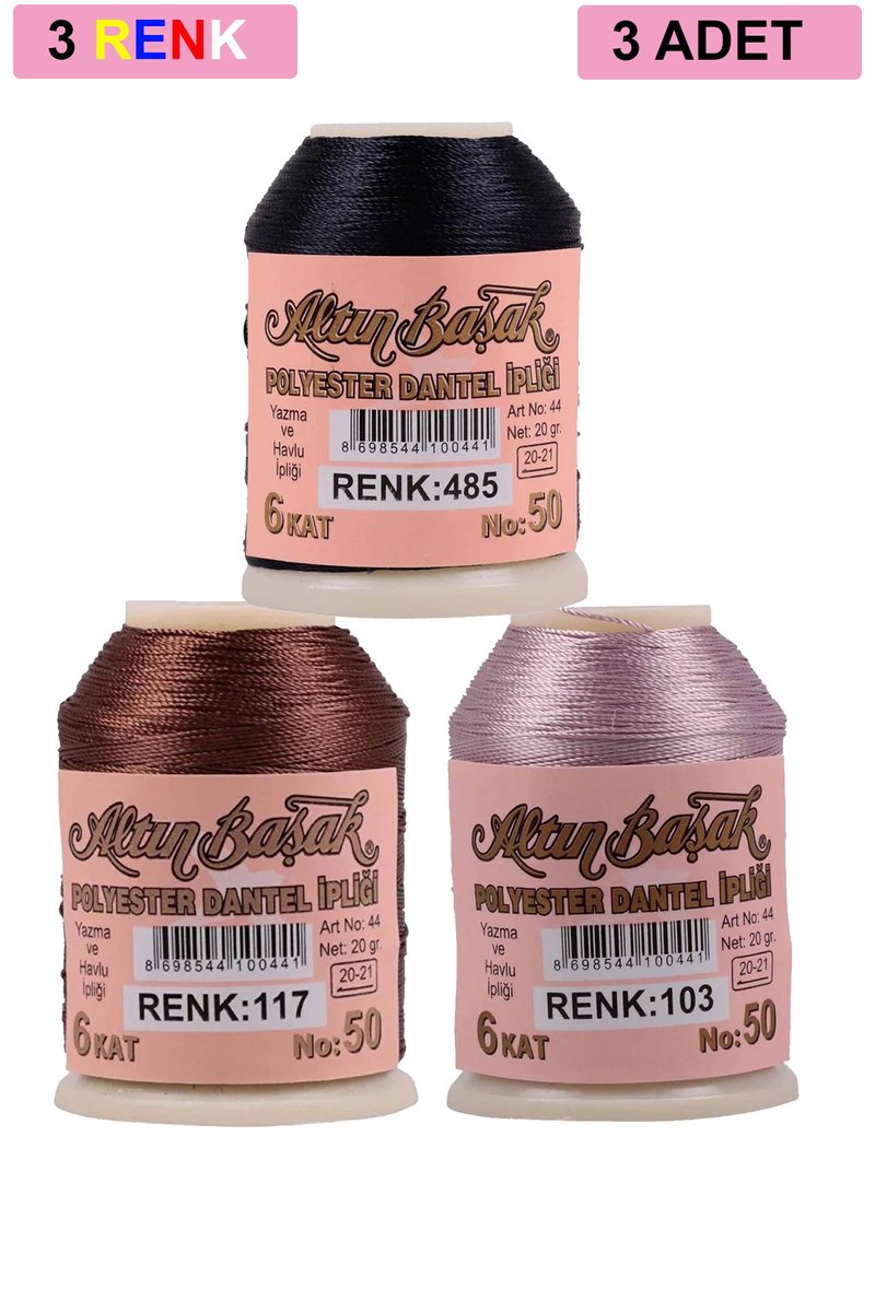 3 Adet Altınbaşak Oya ve Dantel İpi 20 gr - - No: 117 - 103 - 485