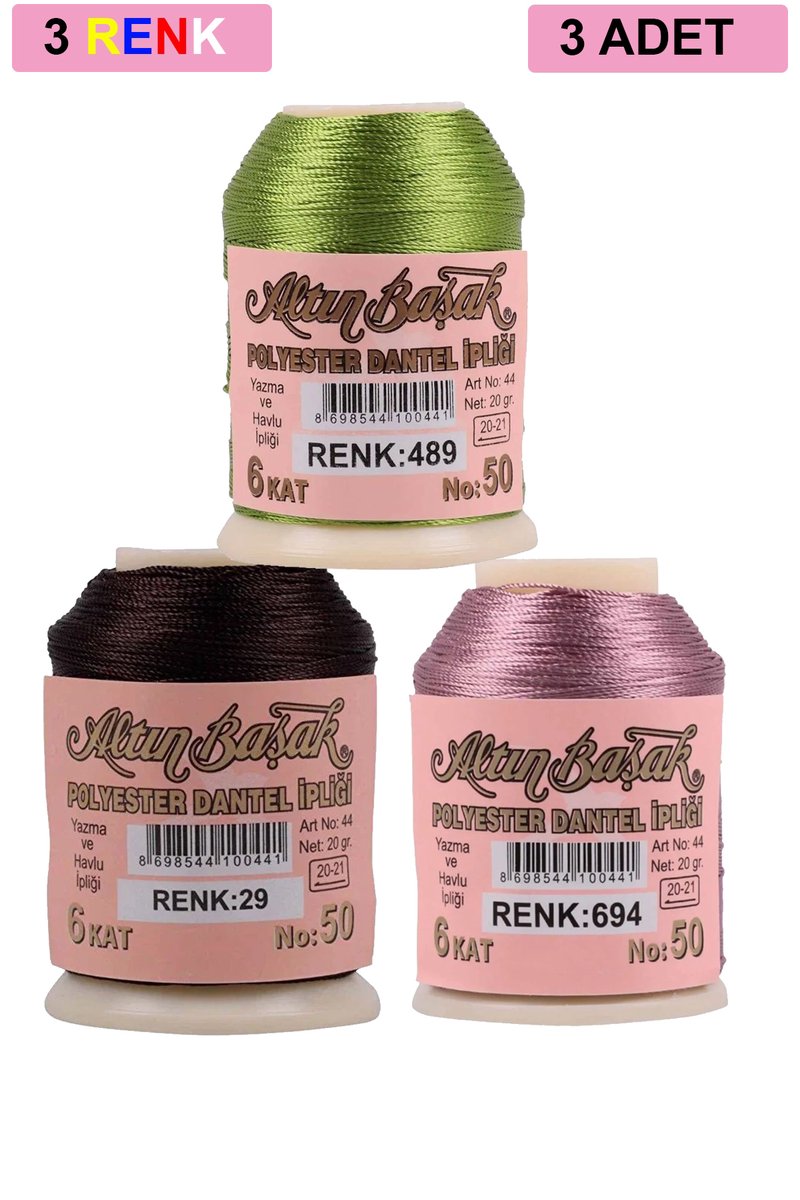 3 Adet Altınbaşak Oya ve Dantel İpi 20 gr - - No: 029 - 694 - 489