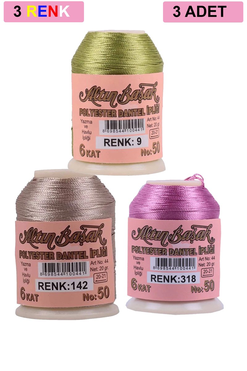 3 Adet Altınbaşak Oya ve Dantel İpi 20 gr - - No: 142 - 318 - 009