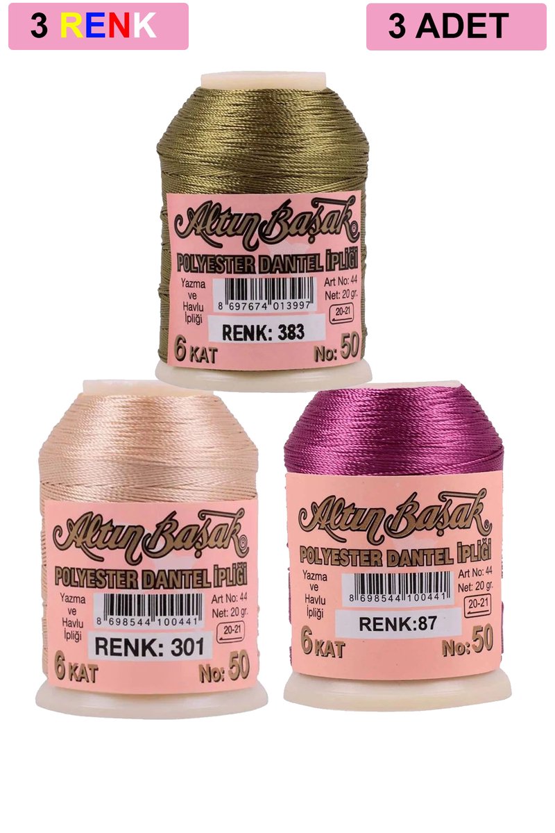 3 Adet Altınbaşak Oya ve Dantel İpi 20 gr - - No: 301 - 087 - 383