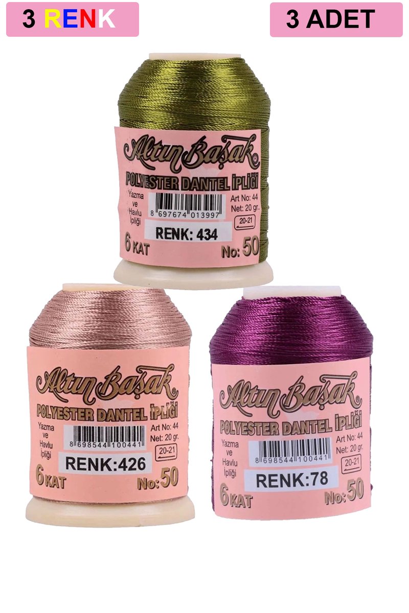 3 Adet Altınbaşak Oya ve Dantel İpi 20 gr - - No: 426 - 078 - 434