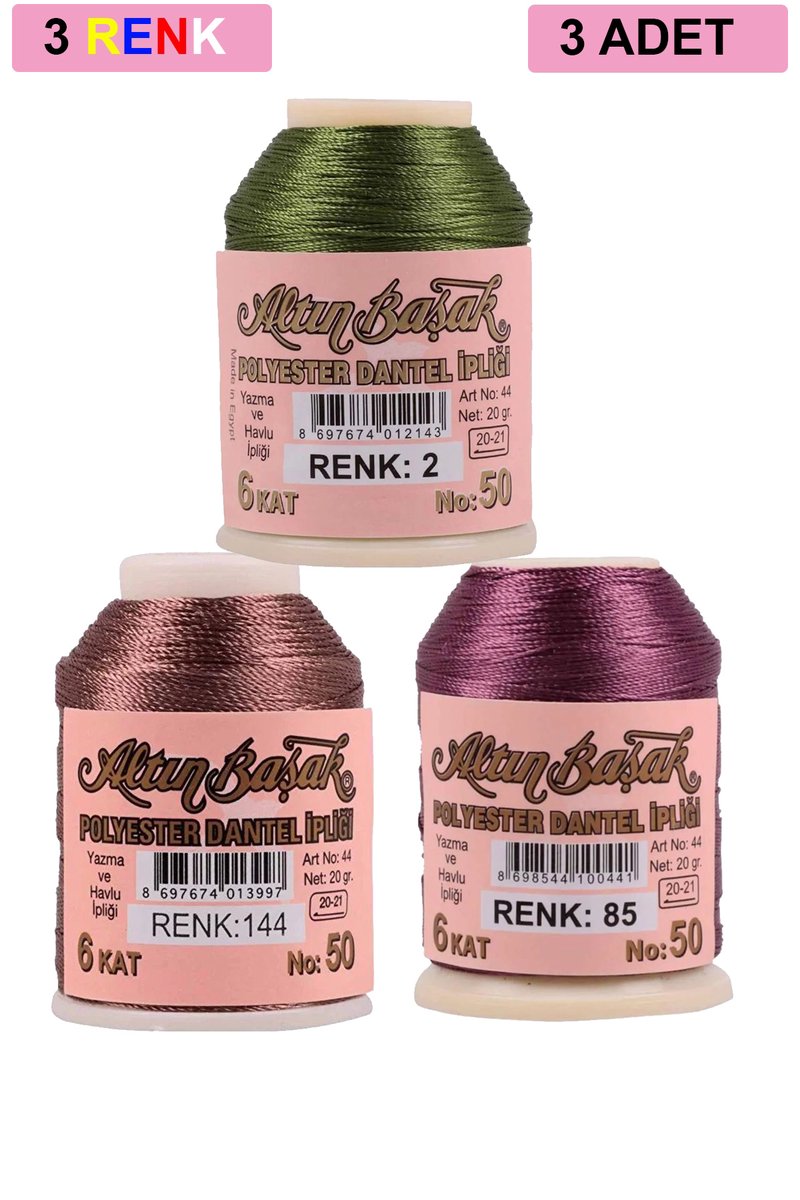 3 Adet Altınbaşak Oya ve Dantel İpi 20 gr - - No: 144 - 085 - 002