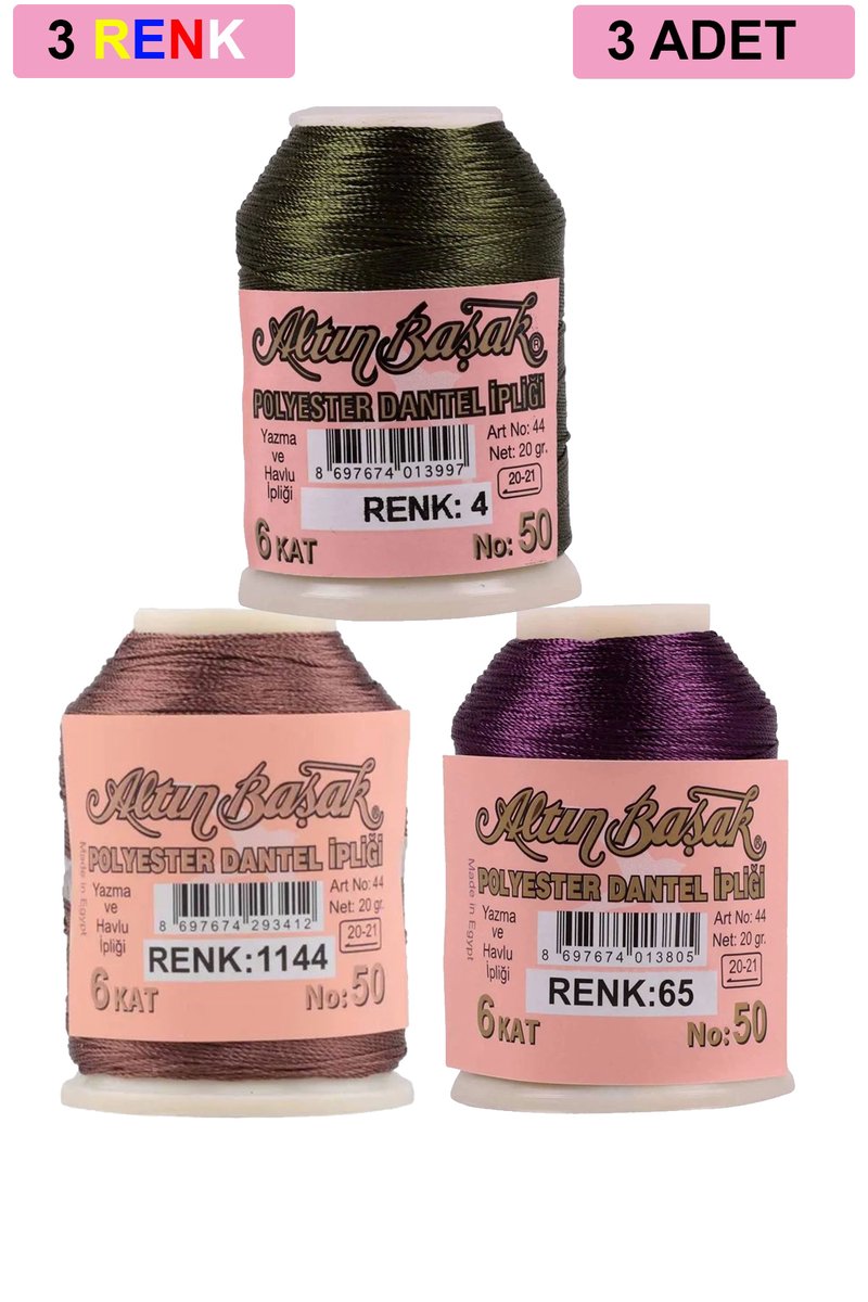 3 Adet Altınbaşak Oya ve Dantel İpi 20 gr - - No: 1144 - 065 - 004