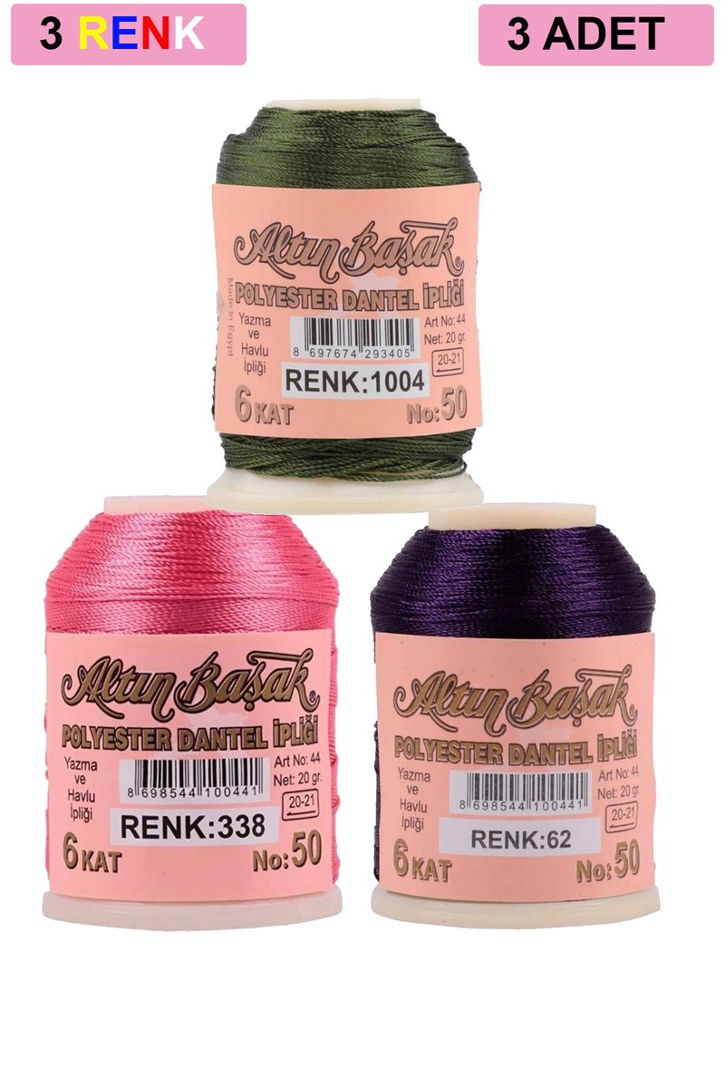 3 Adet Altınbaşak Oya ve Dantel İpi 20 gr - - No: 338 - 062 - 1004