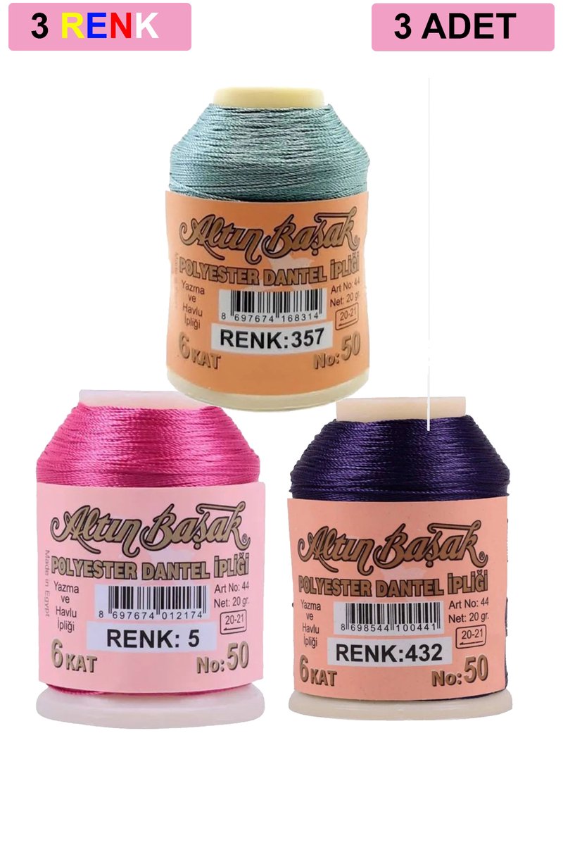 3 Adet Altınbaşak Oya ve Dantel İpi 20 gr - - No: 005 - 432 - 357