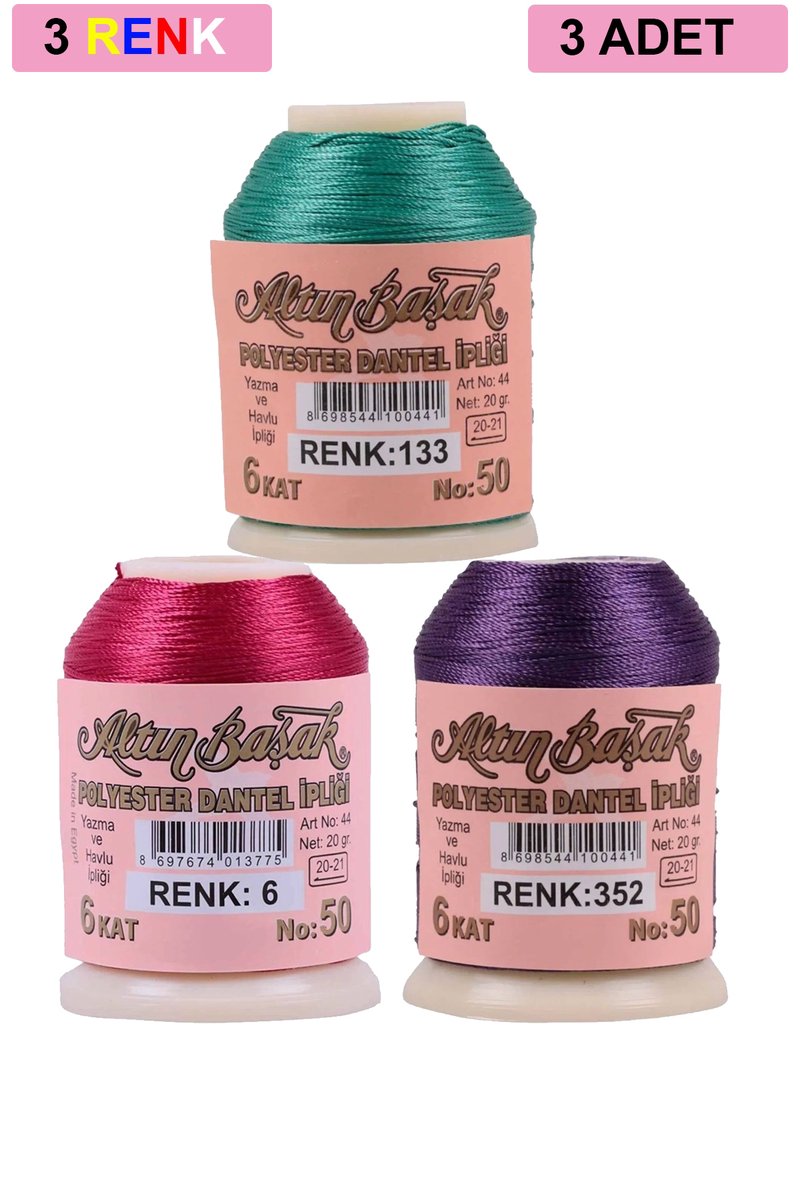 3 Adet Altınbaşak Oya ve Dantel İpi 20 gr - - No: 006 - 352 - 133