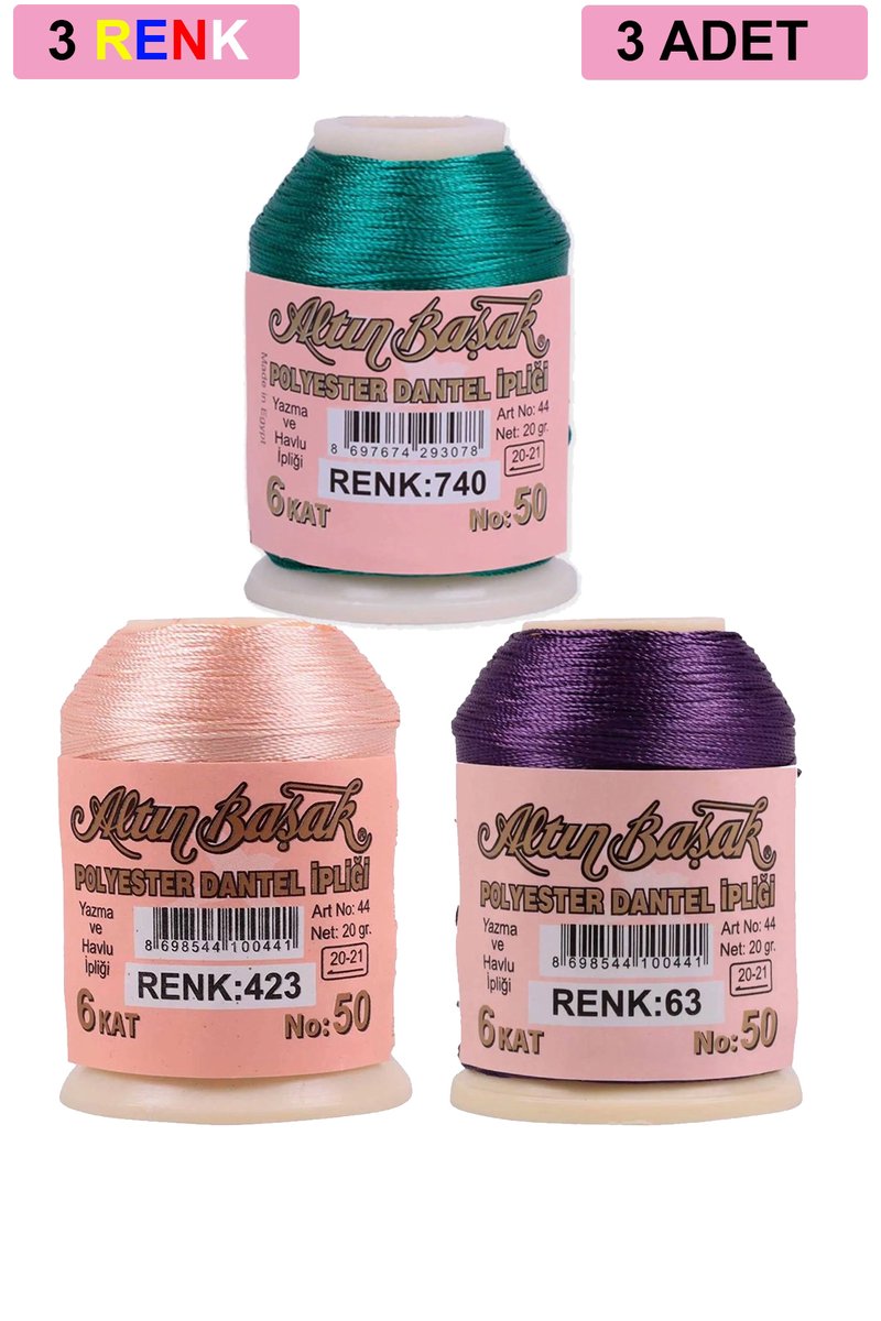 3 Adet Altınbaşak Oya ve Dantel İpi 20 gr - - No: 423 - 063 - 740