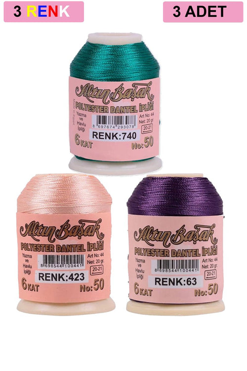 3 Adet Altınbaşak Oya ve Dantel İpi 20 gr - Royaleks - No: 423 - 063 - 740