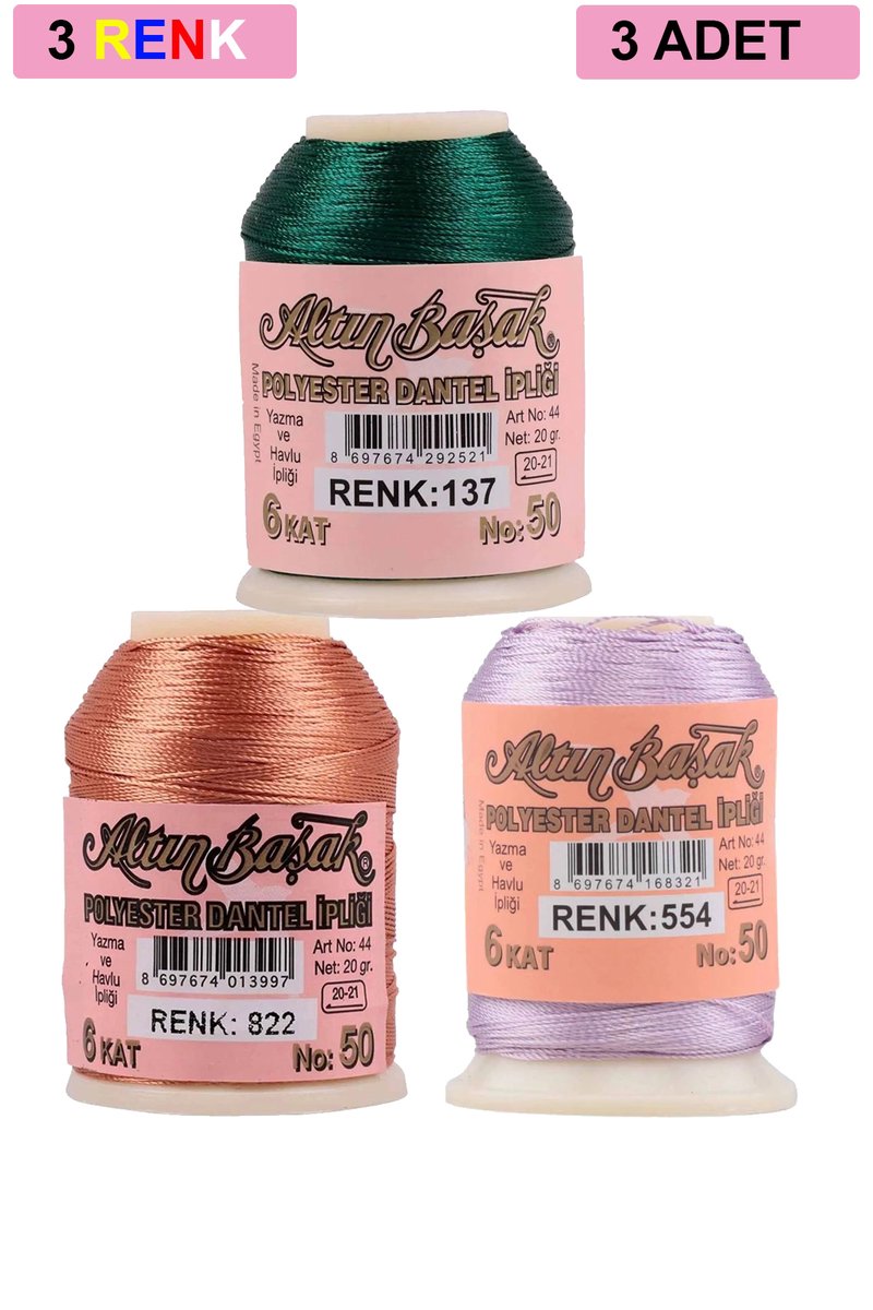 3 Adet Altınbaşak Oya ve Dantel İpi 20 gr - - No: 822 - 554 - 137