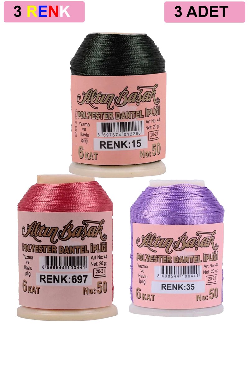 3 Adet Altınbaşak Oya ve Dantel İpi 20 gr - - No: 697 - 035 - 015