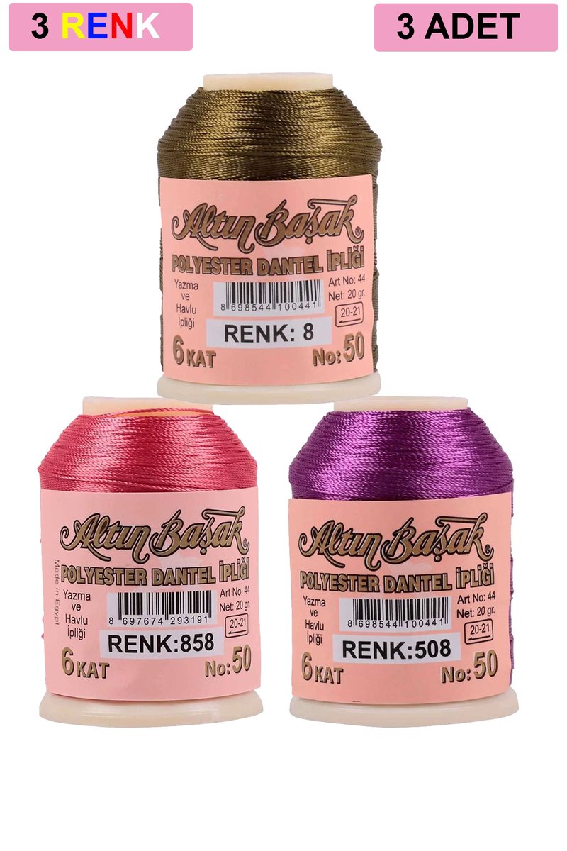 3 Adet Altınbaşak Oya ve Dantel İpi 20 gr - - No: 858 - 508 - 008