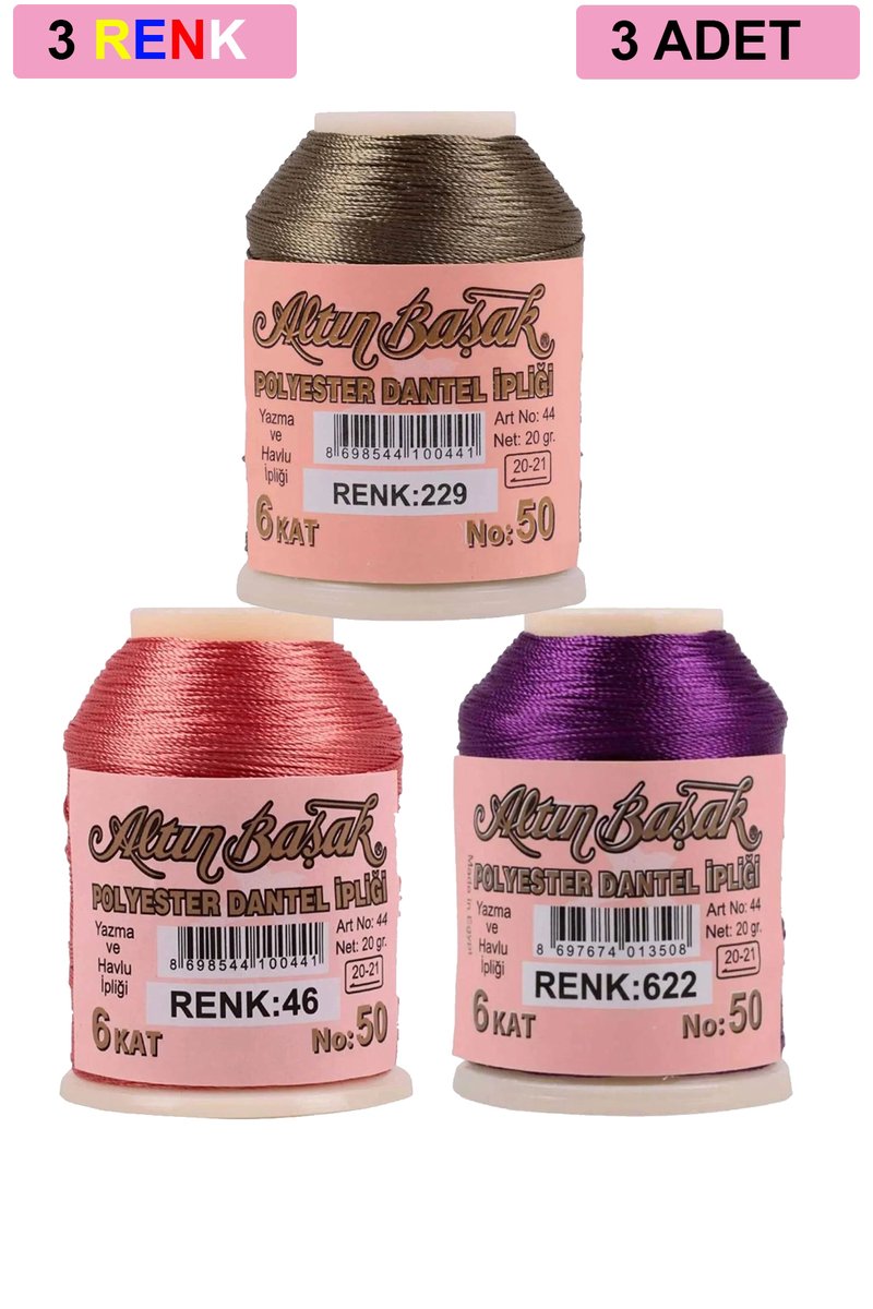 3 Adet Altınbaşak Oya ve Dantel İpi 20 gr - - No: 046 - 622 - 229