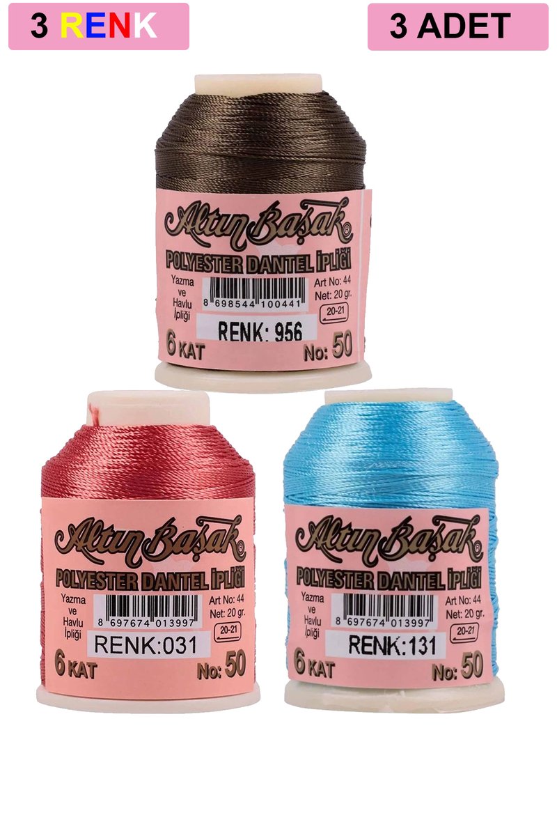 3 Adet Altınbaşak Oya ve Dantel İpi 20 gr - - No: 031 - 131 - 956