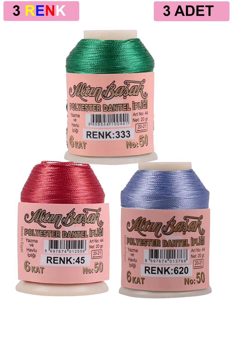 3 Adet Altınbaşak Oya ve Dantel İpi 20 gr - - No: 045 - 620 - 333
