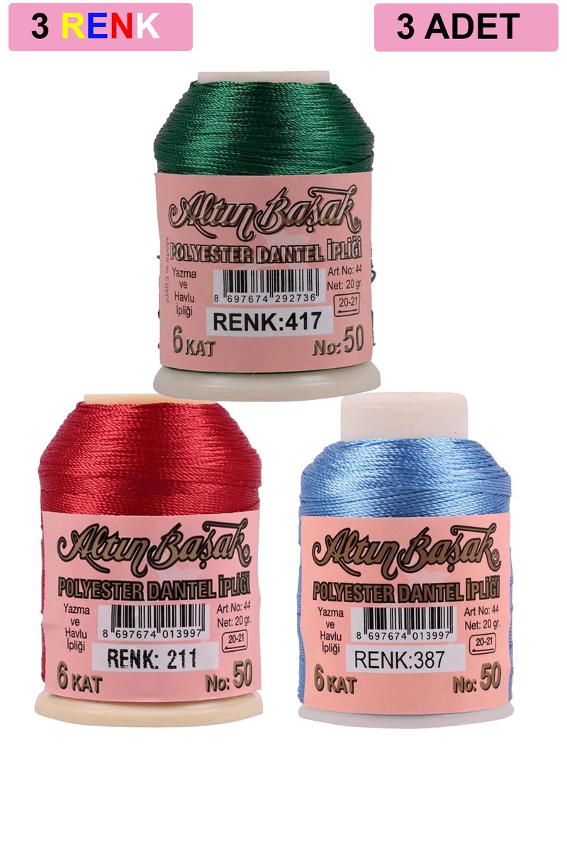 3 Adet Altınbaşak Oya ve Dantel İpi 20 gr - - No: 211 - 387 - 417