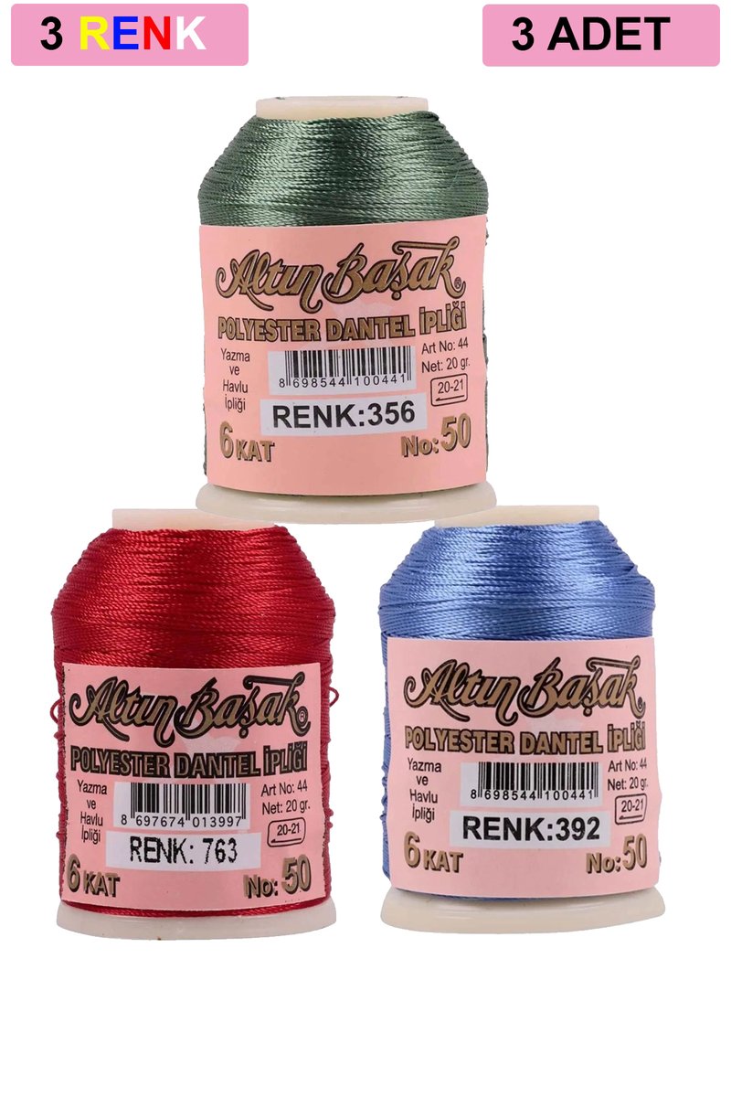 3 Adet Altınbaşak Oya ve Dantel İpi 20 gr - - No: 763 - 392 - 356