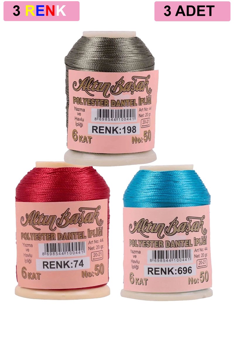 3 Adet Altınbaşak Oya ve Dantel İpi 20 gr - - No: 074 - 696 - 198