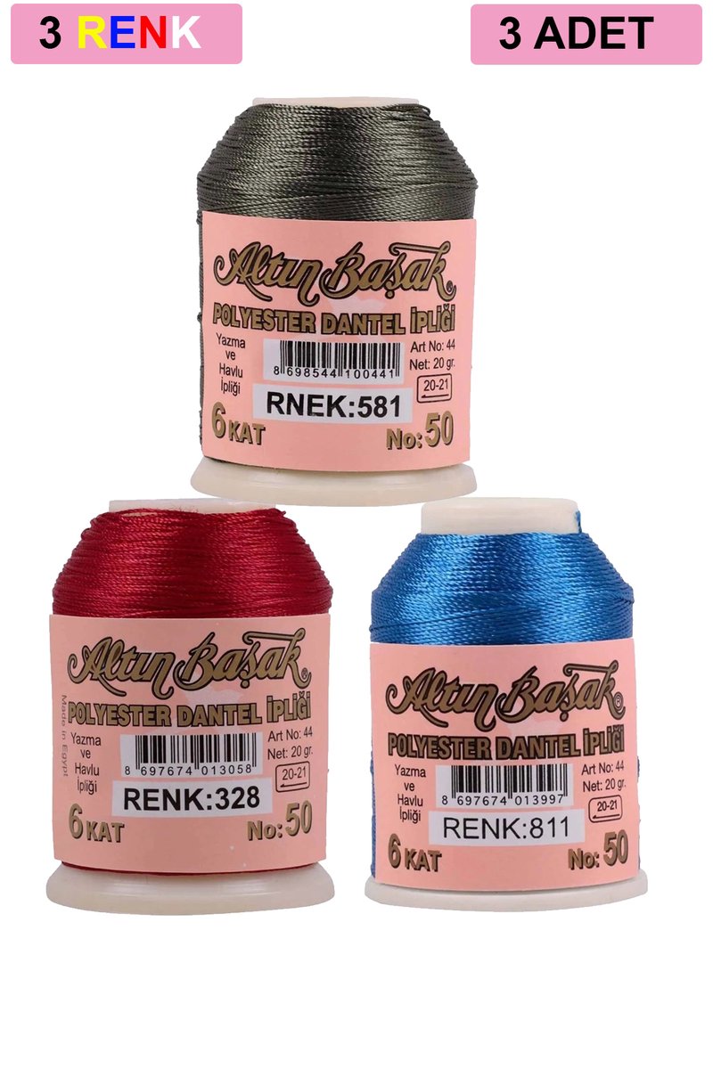 3 Adet Altınbaşak Oya ve Dantel İpi 20 gr - - No: 328 - 811 - 581