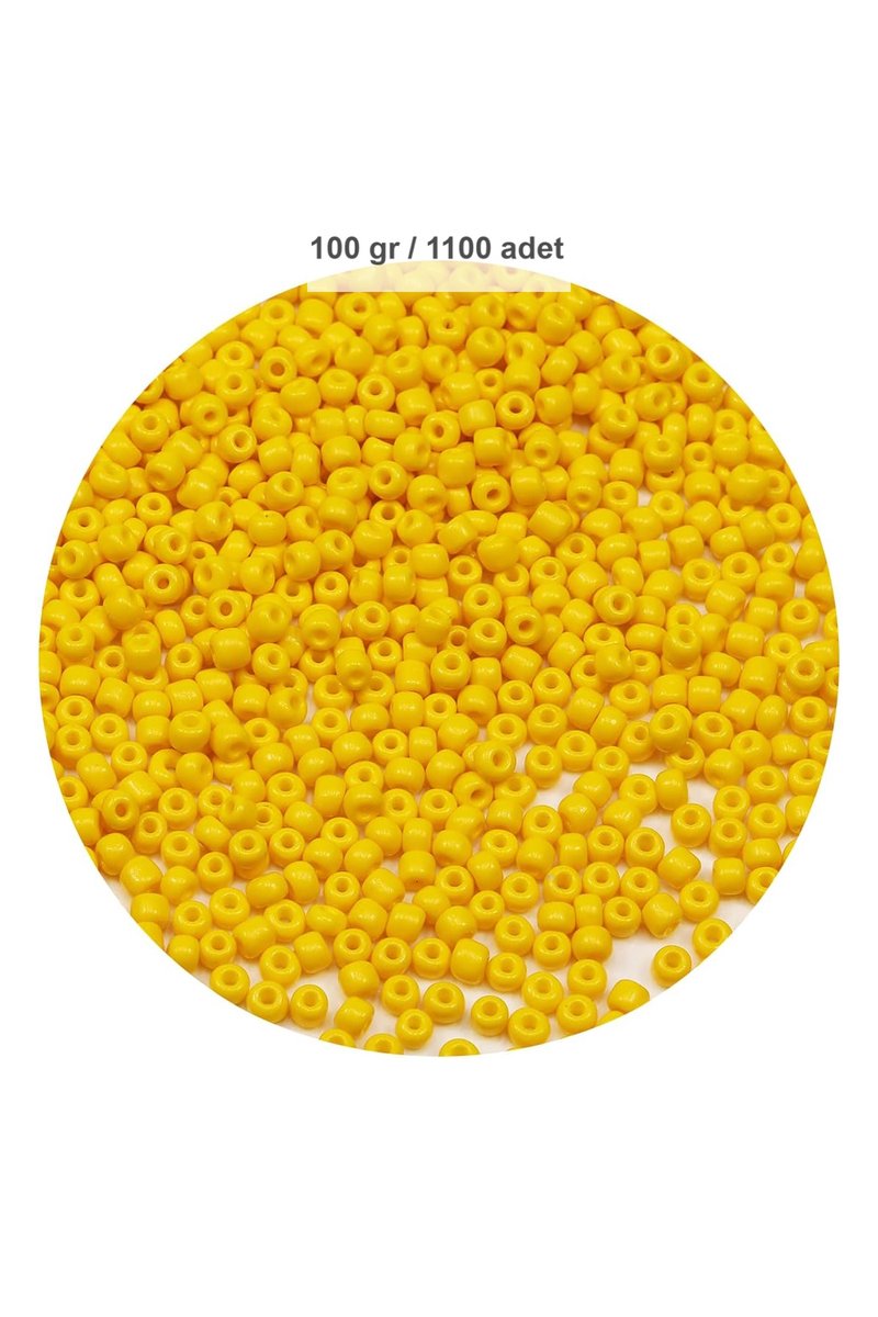 Sarı Renk 4 mm Yaklaşık 1100 adet / 100 gram Cam Boncuk Oya Yazma Bileklik ve Kolye