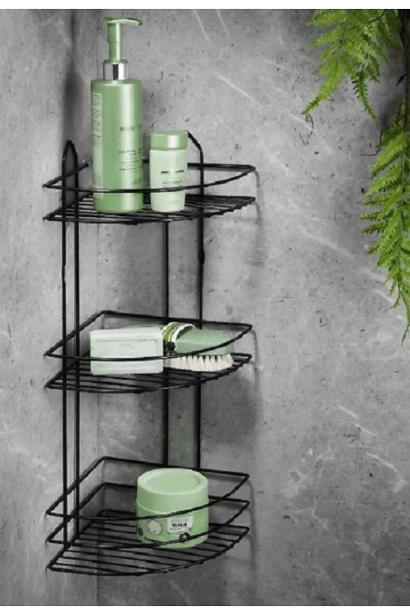 Köşelik Banyo 3 Raflı Siyah Metal - 56574
