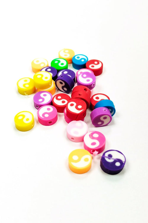30 Adet 10 mm Polimer Kil Fimo Boncuk Takı Bileklik + 1 Metre Lastikli Misina Hediye - Renkli Yin Ya - görsel 2