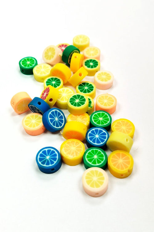 30 Adet 10 mm Polimer Kil Fimo Boncuk Takı Bileklik + 1 Metre Lastikli Misina Hediye - Renkli Limon - görsel 2