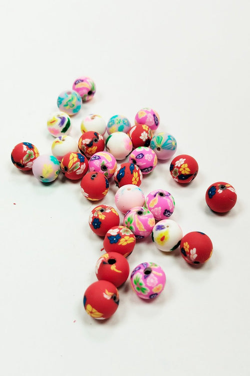 30 Adet 10 mm Polimer Kil Fimo Boncuk Takı Bileklik + 1 Metre Lastikli Misina Hediye - Desenli Yuvar - görsel 2