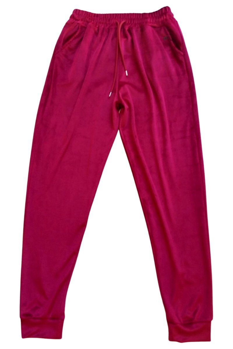 Parlak Kadife Cepli Pantolon Eşofman Pijama Altı Unisex Lastikli Paça Bordo - S