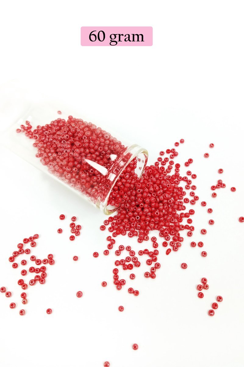 Dökme Cam Kum Boncuk (11/0) 2 mm - 60 Gram - Kırmızı - BNC039