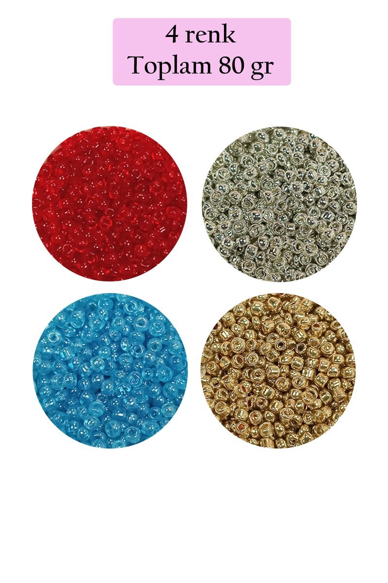 Dökme Cam Kum Boncuk (11/0) 2 mm - 4 Renk - Toplam 80 Gram - BNC404