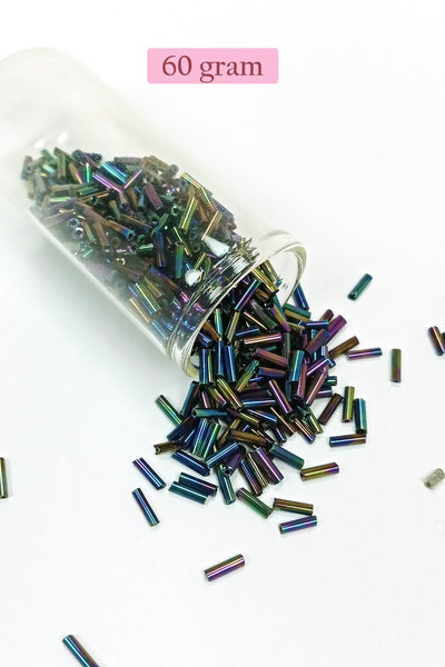 Uzun Boru Kesme Boncuk Çap 2mm Uzunluk 10 mm - 60 Gram - Mavi Yeşil - BNC269