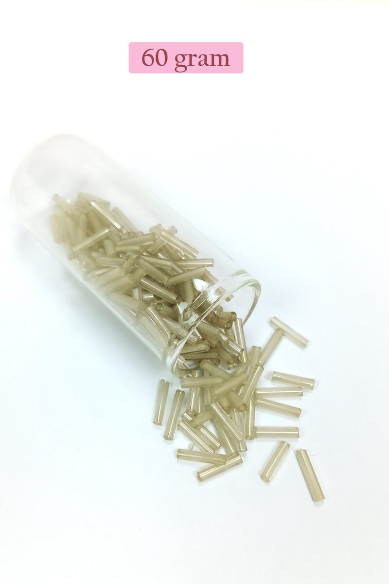 Uzun Boru Kesme Boncuk Çap 2mm Uzunluk 10 mm - 60 Gram - Şeffaf Bej - BNC276