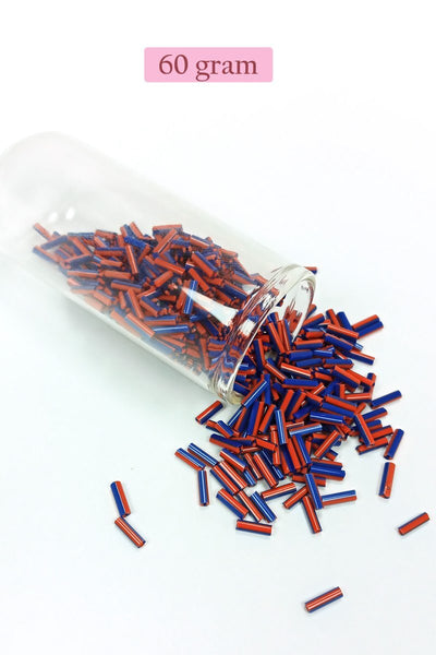 Uzun Boru Kesme Boncuk Çap 2mm Uzunluk 10 mm - 60 Gram - Turuncu Mavi - BNC277