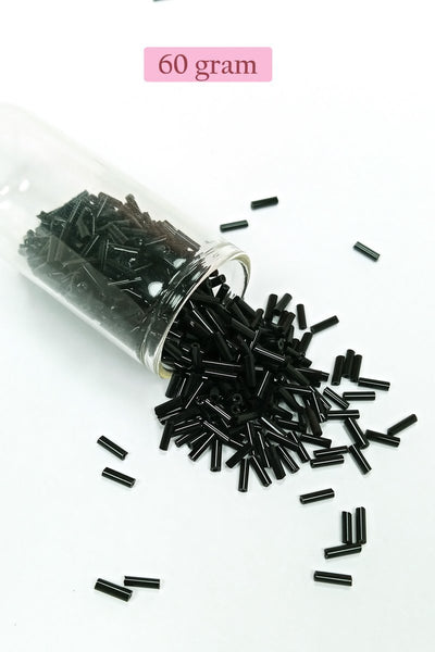 Uzun Boru Kesme Boncuk Çap 2mm Uzunluk 10 mm - 60 Gram - Siyah - BNC280