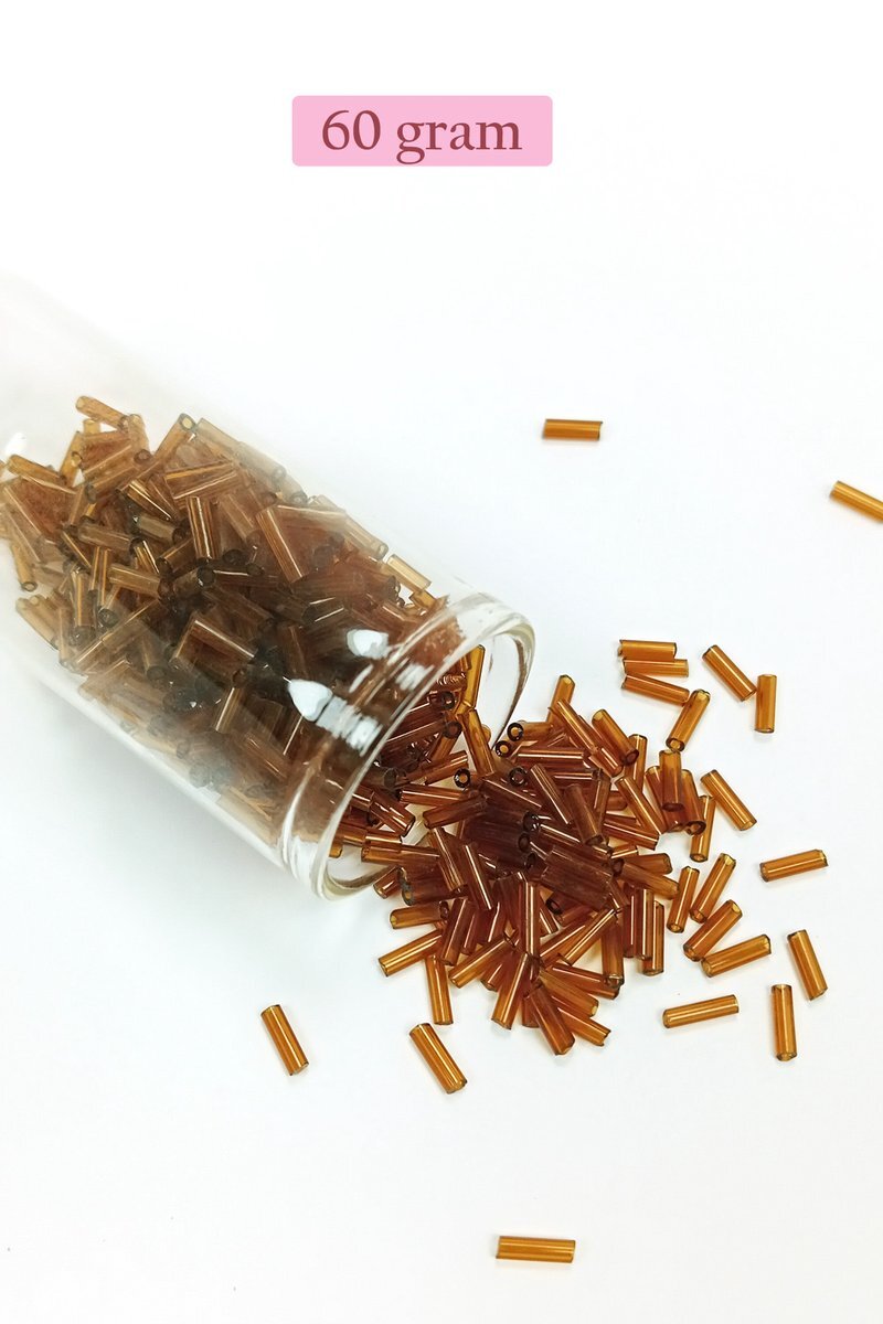 Uzun Boru Kesme Boncuk Çap 2mm Uzunluk 10 mm - 60 Gram - Şeffaf Kahverengi - BNC285