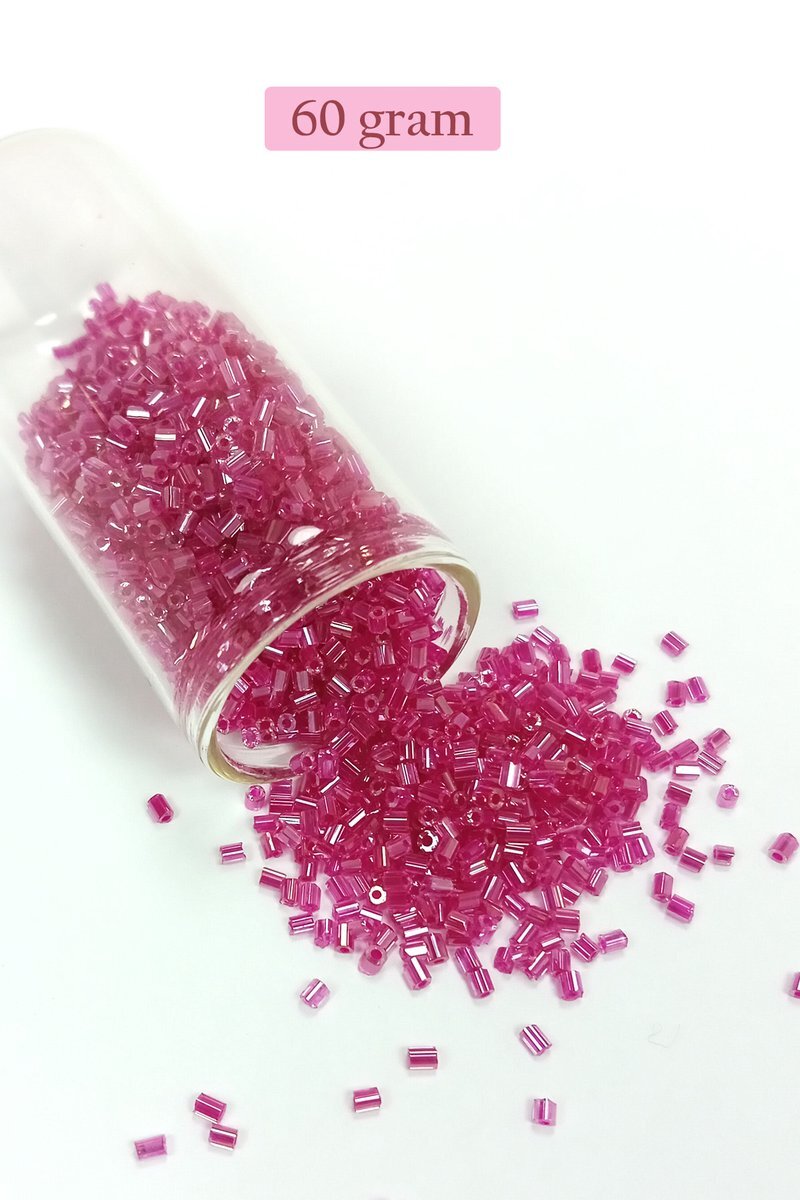 Kesme Cam Boncuk 2mm - 60 Gram - Şeffaf Koyu Pembe - BNC394
