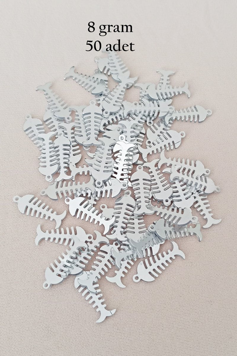 Oya Abiye Bileklik Kolye Pleksi Metalik Plastik Pul Gümüş Renk 8 gram 50 adet - BNC529