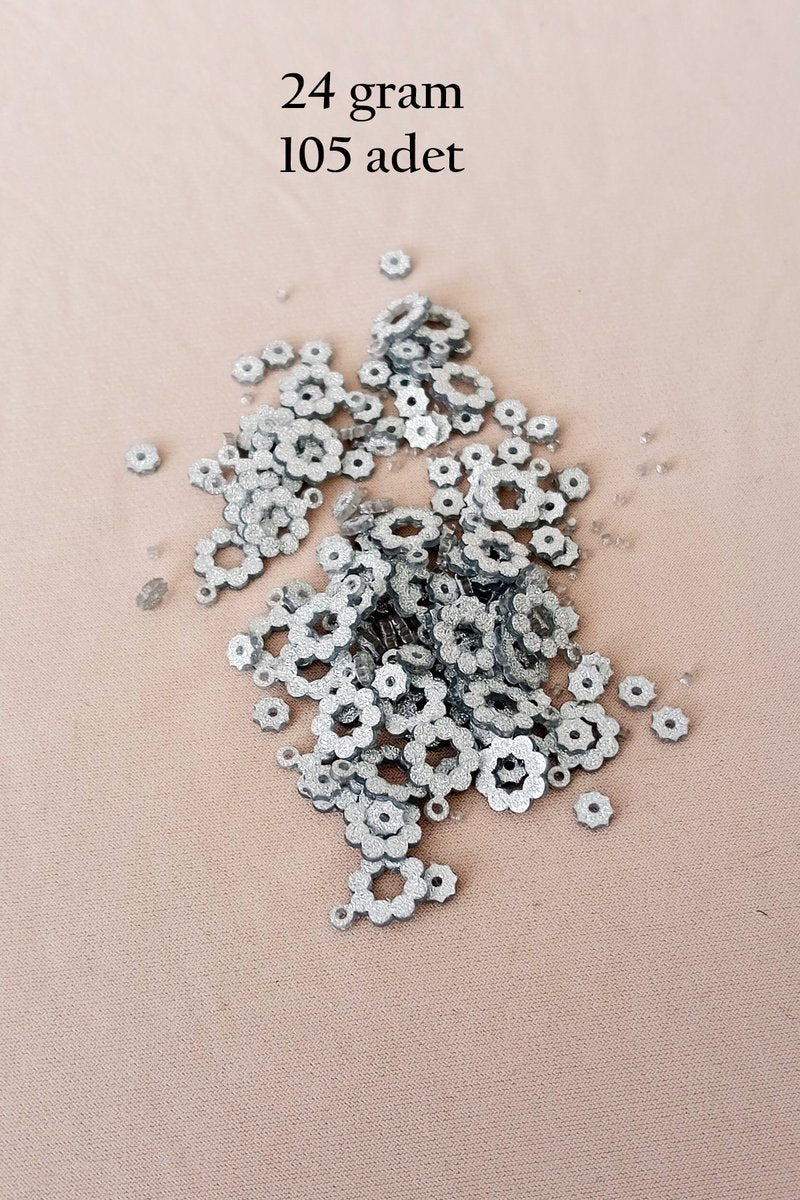 Oya Abiye Bileklik Kolye Pleksi Metalik Plastik Pul Gümüş Renk 24 gram 105 adet - BNC561