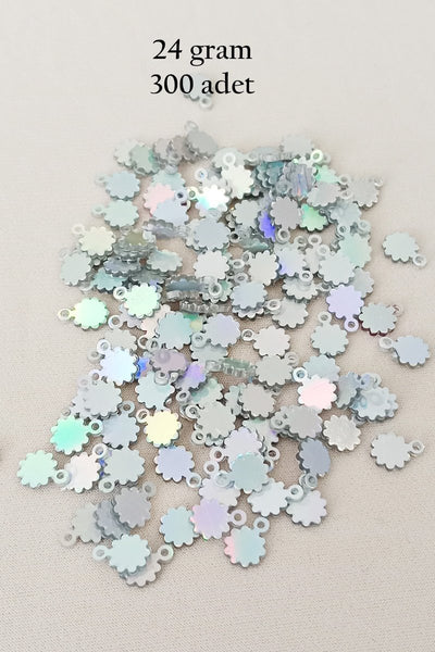 Oya Abiye Bileklik Kolye Pleksi Metalik Plastik Pul Gümüş Renk 24 gram 300 adet - BNC578