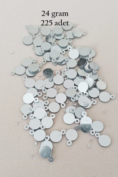 Oya Abiye Bileklik Kolye Pleksi Metalik Plastik Pul Gümüş Renk 24 gram 225 adet - BNC580