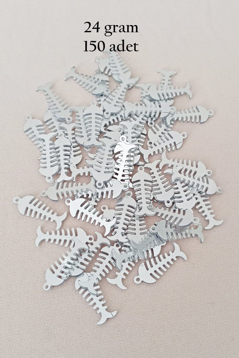 Oya Abiye Bileklik Kolye Pleksi Metalik Plastik Pul Gümüş Renk 24 gram 150 adet - BNC589