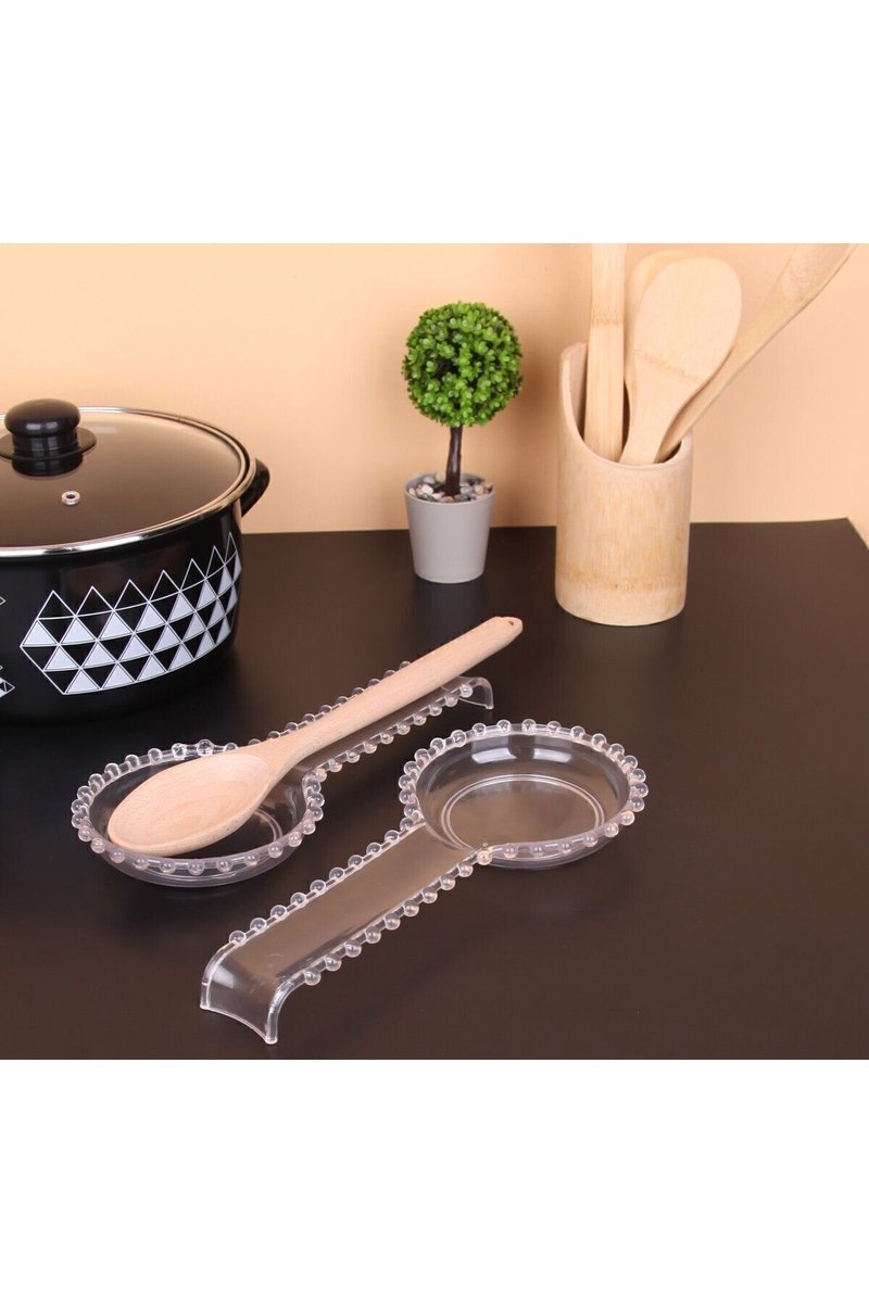 Şeffaf Plastik Boncuklu Kelepçe Kaşık Çırpıcı Altlığı 28 Cm