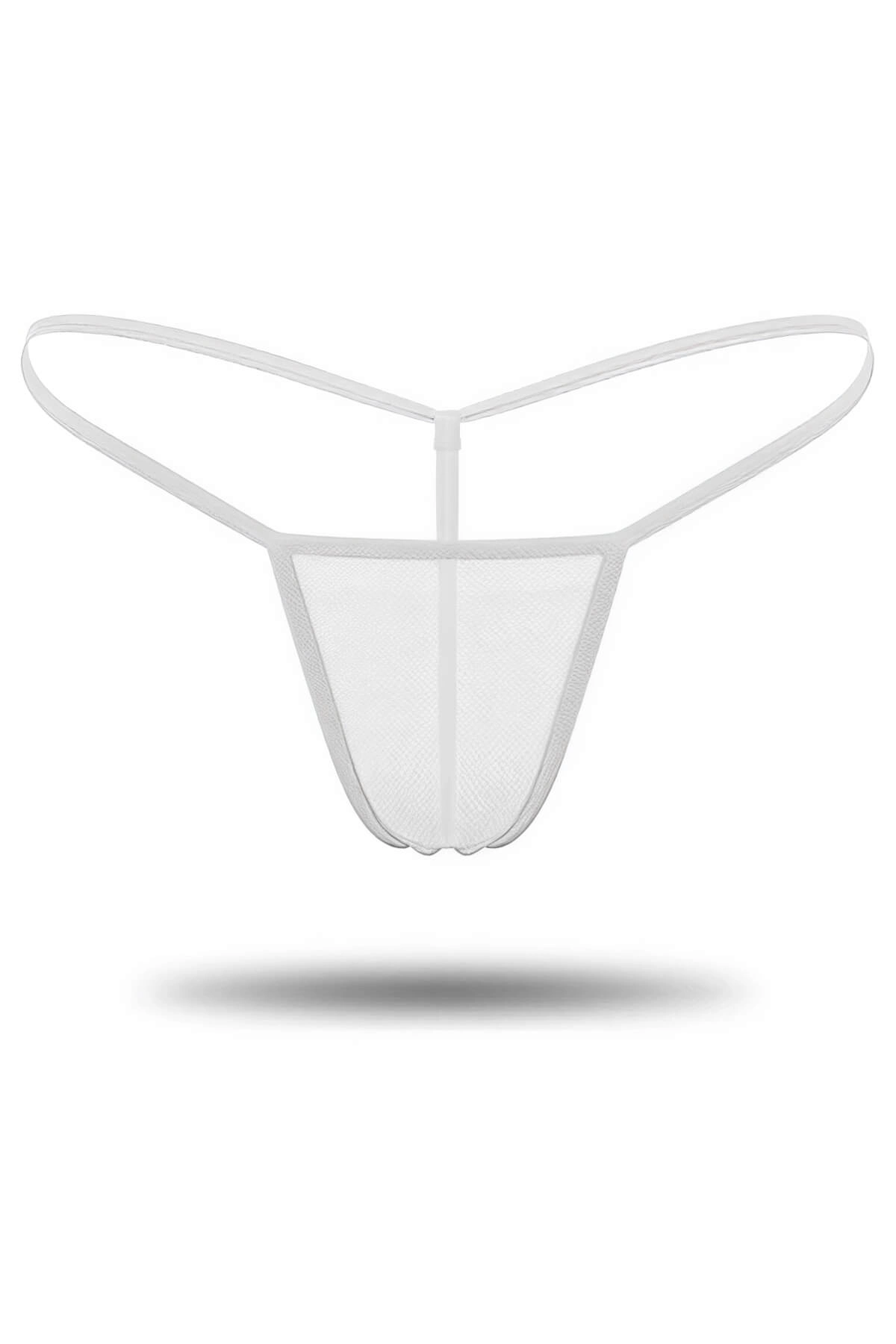 Beyaz Transparan Tül String Tanga - Beyaz-S