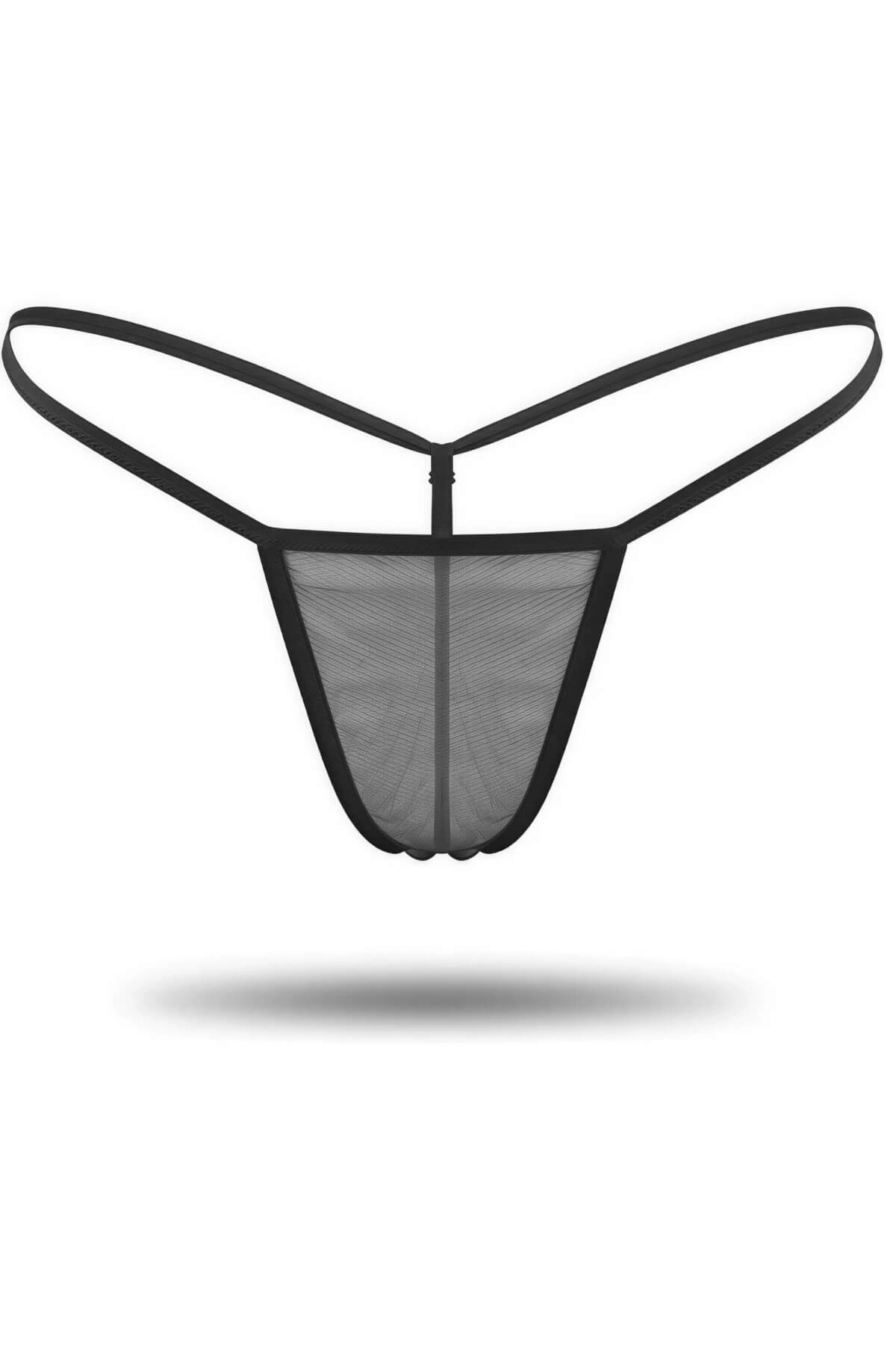 Siyah Transparan Tül String Tanga - Siyah / S